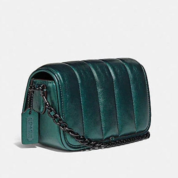 💚🪅NWT COACH DINKY 18 QUILTED BAG IN METALLIC DARK GREEN - Picture 3 of 15